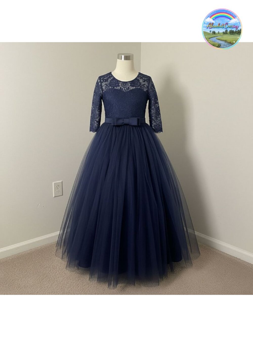 Flower Girl Dress Lace 3/4 Sleeve Wedding Princess Maxi Formal